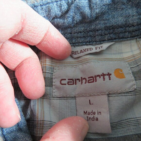 CARHARTT Rugged Flex Relaxed Fit Bozeman Short Sleeve Shirt in Blue Plaid Sz L - Picture 13 of 14